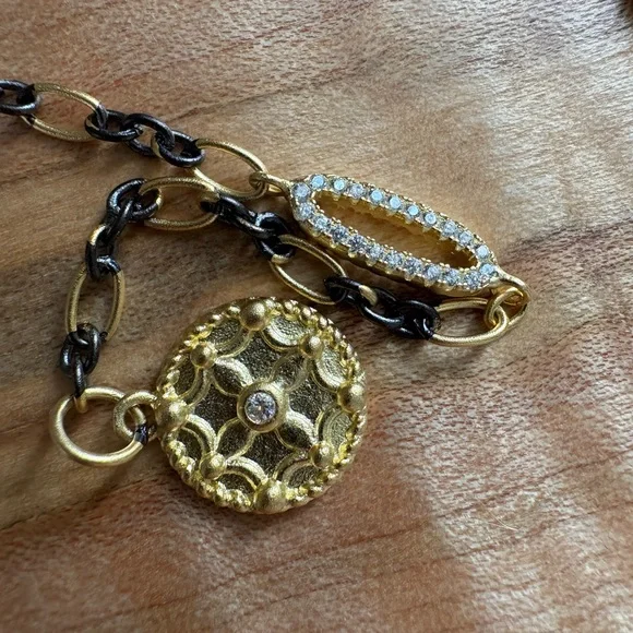 Freida Rothman 2-tone black rhodium and matte gold bracelet w/pave CZs - Picture 2 of 4